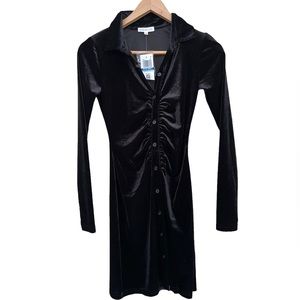 Ultra Flirt | Long Sleeve Ruched Front Mini Dress | Velvet | Black | NWT | XS
